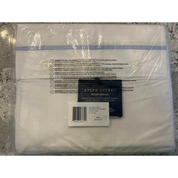 Ralph Lauren Organic Cotton Percale Palmer pale sky Full Flat Sheet - Picture 3 of 4